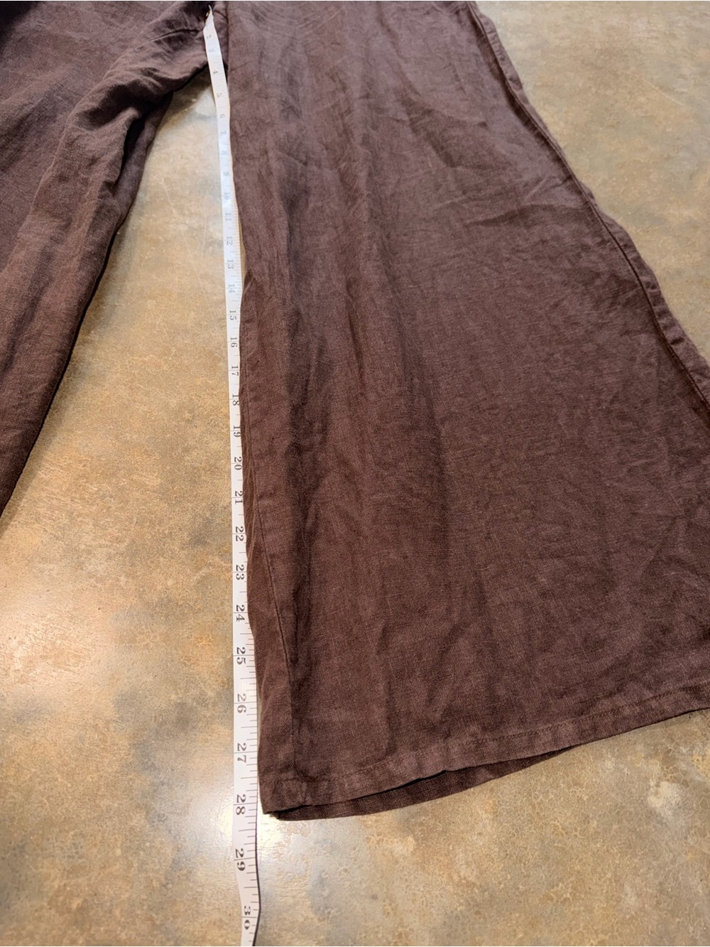 Linen Blend Wide Leg Pants Brown Elastic Waist Coastal Summer Relaxed Fit L - Picture 4 of 12